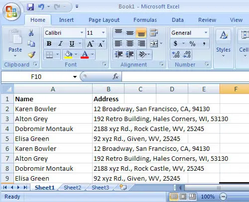Adding column headings in Microsoft Excel 2007