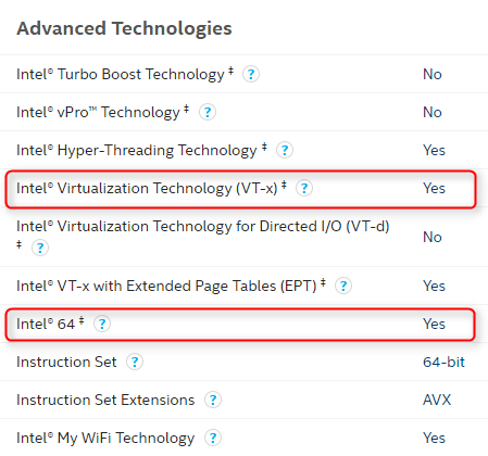 Intel CPU Specification