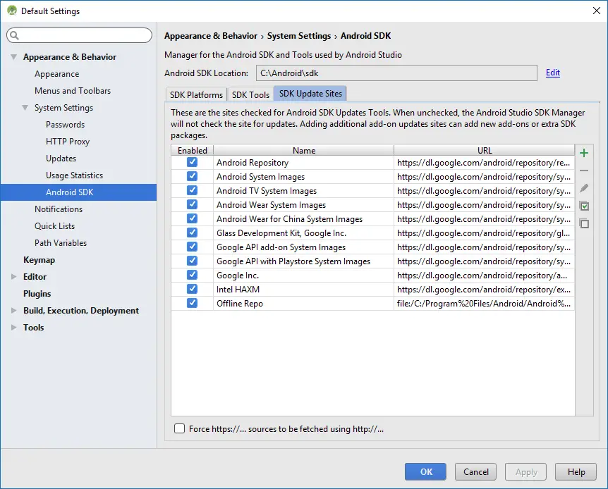 android studio sdk manager