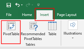 Insert tab to create PivotTable