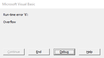 Run-time error 6 : Overflow