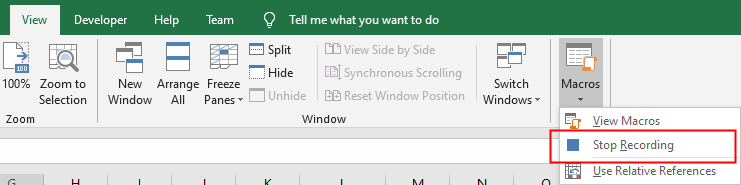 Stop macro recording from the View tab