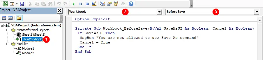 VBE BeforeSave Event