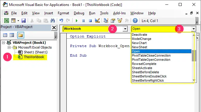 Workbook Object Events