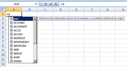 Formula Auto Complete in Excel 2007