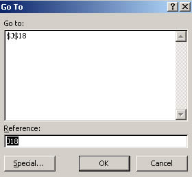 Go To window in Excel 2007