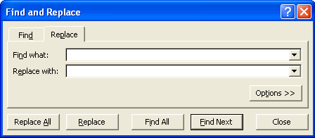 Find and Replace dialog box