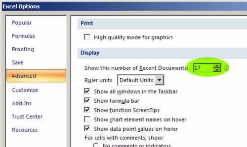 Change how many documents are shown in the Recent Document List.