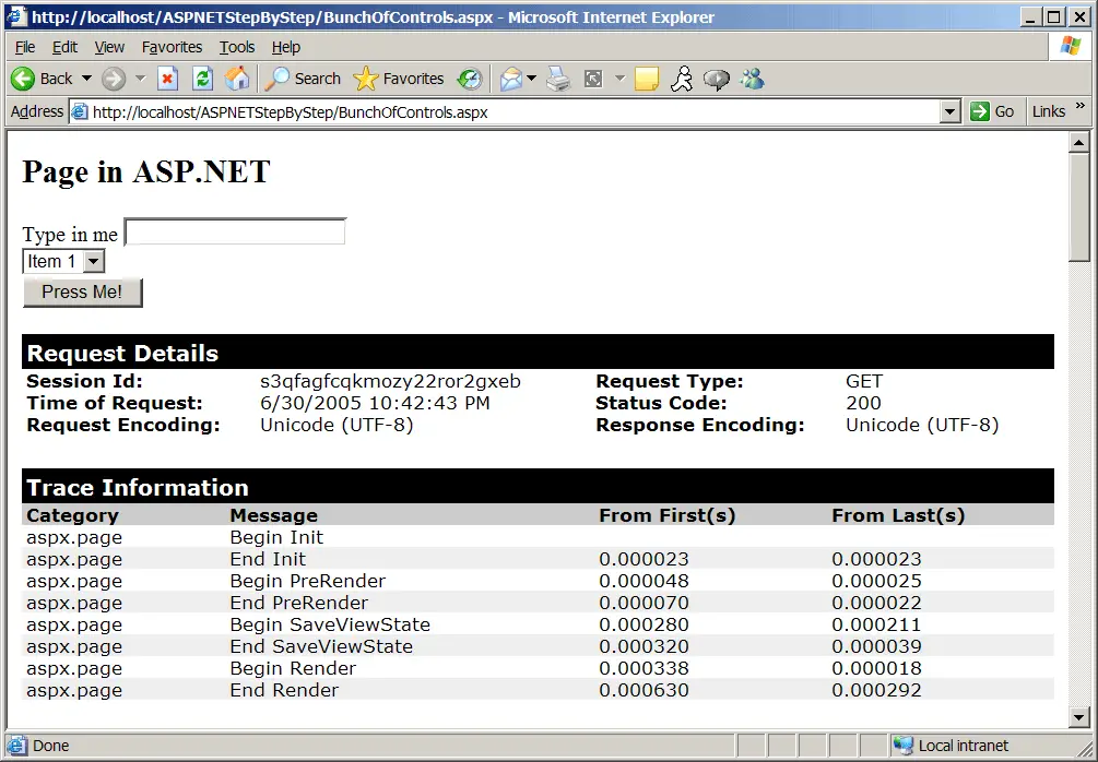 Figure 3-3 The ASPX file from Listing 3-3 rendered in Internet Explorer.