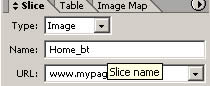 Enter a meaningful name for slice in Adobe ImageReady