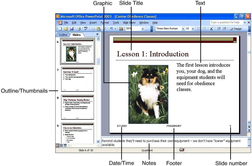 slide in the presentation is called