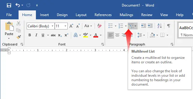 how to modify multilevel list in word
